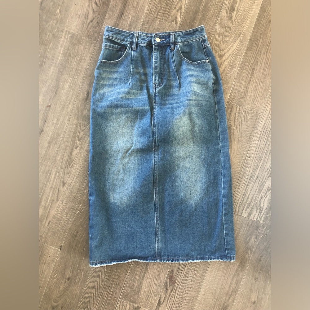 Classic Blue Denim Midi Skirt | Size S